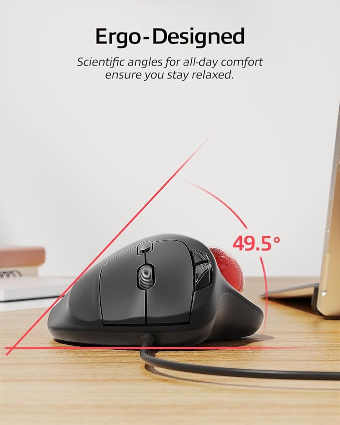 Nulea M509 Trackball Mouse Wired, Ergonomic Design, Easy Thumb Control, Precise & Smooth Tracking, 2-in-1 Interface (Type A &Type C), Compatible for PC, Laptop, Mac, Windows(Red).