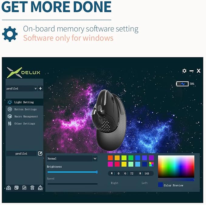 DeLUX Seeker Wireless Ergonomic Vertical Mouse with OLED Screen, BT and USB Receiver, Connect with Up to 4 Devices, Thumb Wheel, 4000DPI, Programmable Rechargeable Silent Mouse(M618XSD-Black)