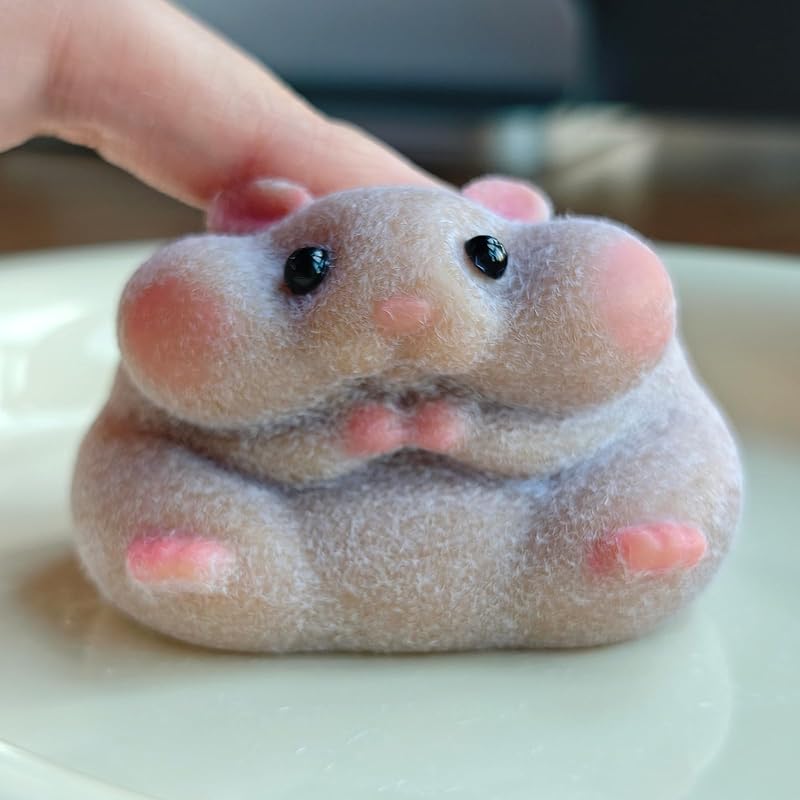 Handmade Flocked Hamster Taba Squishy Toy - Cute Realistic Silicone Animal Fidget Sensory Toy, Ultra-Soft Stress Relief Squeeze Toy for Relaxation Gift (Brown)