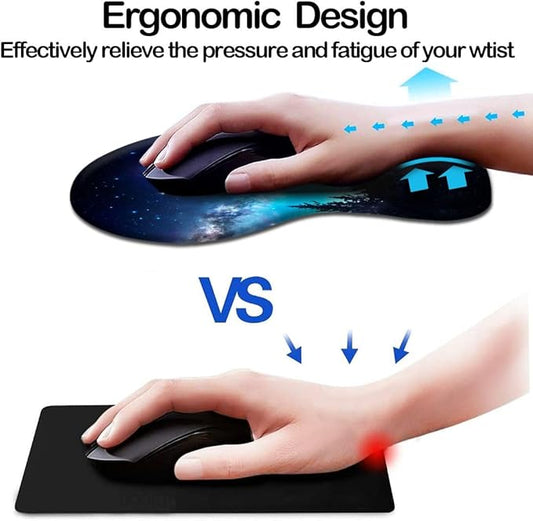 DOOKE Ergonomic Mouse Pad with Wrist Support and Coaster,Mouse Pads with Non-Slip PU Base for Home Office Working Studying Easy Typing & Pain Relief Night Forest