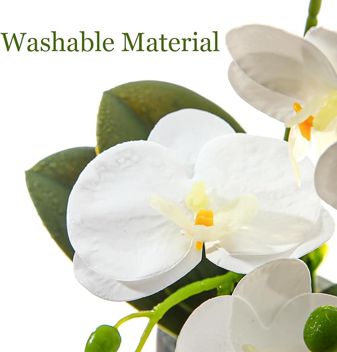 Fake Orchids Flowers in Pot Bendable Faux Orchids Artificial Flowers Washable Silk Orchid Phalaenopsis Decor for Home Wedding Table Centerpiece Bathroom Office