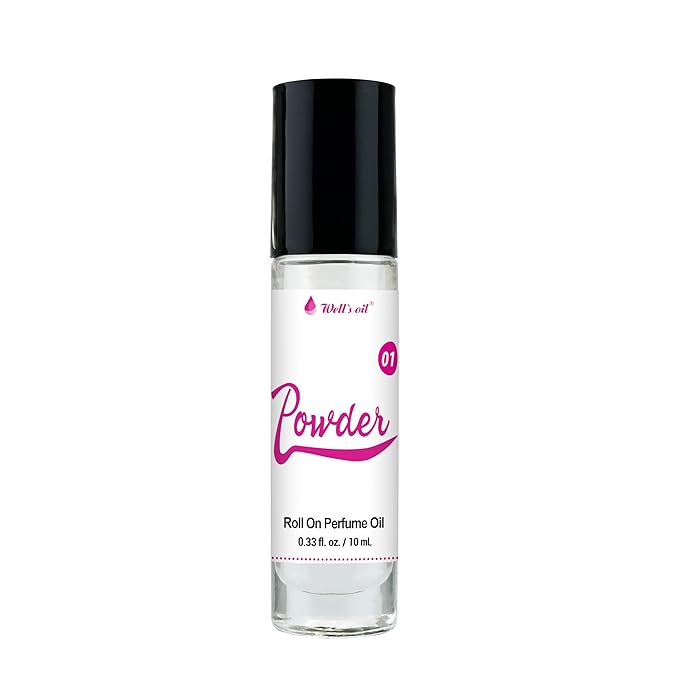 Well's Oil Roll-On Perfume Oil (Powder) | Notes of Powdery Musk & Vanilla | Long-Lasting | Paraben-Free | 0.33 Fl Oz / 10 ml