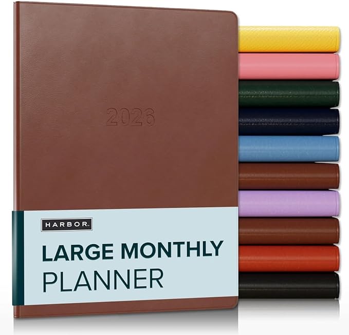 Harbor Large Monthly Planner 2025-2026, Calendar Planner and Notebook, Durable Faux Leather, 14 Months, 96 Pages, Softcover & Lightweight - Cambridge Cognac - 9.75x7.5"