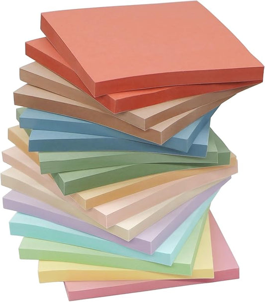 16 Pack Sticky Notes 3x3 in Post, Vintage Colors Sticky Note Pads, Recyclable, Sticky Notes Bulk Easy to Post for Home, Office, Notebook