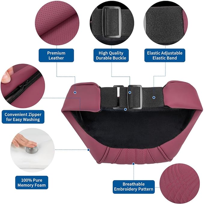 Car Headrest Memory Foam Neck Pillow for Driving with Leather Cover Soft Comfortable Seat Head Pillow Cushion for Most Cars SUV Sedan Home Office Red (2PC)