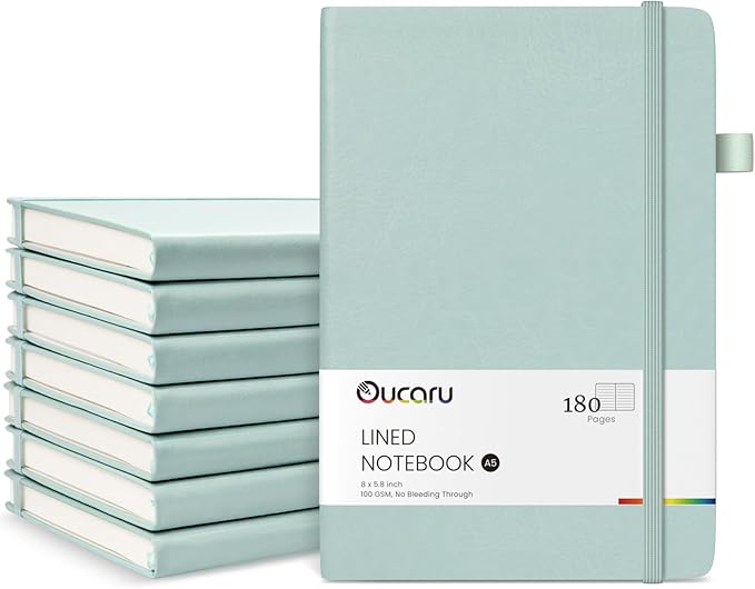 Oucaru Lined Journal Notebook, 8 Pack, 180 Pages, A5 Journals for Writing, 100 GSM Thick Paper, Small Notebooks Daily Journal for Women Men Work, Business, School, Travel Supplies