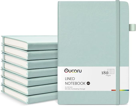 Oucaru Lined Journal Notebook, 8 Pack, 180 Pages, A5 Journals for Writing, 100 GSM Thick Paper, Small Notebooks Daily Journal for Women Men Work, Business, School, Travel Supplies