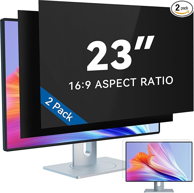 IPROKKO [2-Pack] 23 Inch Computer Privacy Screen Filter for 16:9 Widescreen Monitor, Removable 23in Anti Blue Light Glare Privacy Shield, Anti Spy Security Protector for Hp Dell Asus Acer Samsung