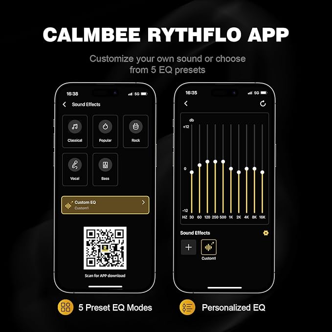 Calmbee Hybrid Active Noise Cancelling Headphones, Bluetooth 5.4 Headphones Wireless Over Ear with Mic for Clear Calls, Hi-Res Audio, 90H Playtime, Transparency, Deep Bass, Dongle Connect, Custom App
