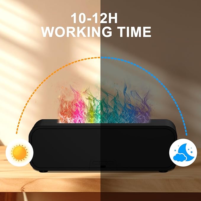 Colorful Flame Air Aroma Diffuser Humidifier, Dynamic Fire Flame Sound Pickup Aromatherapy Diffuser for Home Office Room(Remote, Timer & Auto-Off, 150ml)