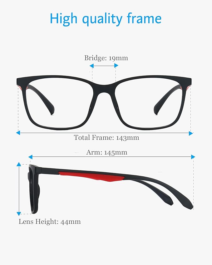 ANRRI Blue Light Blocking Glasses, Anti Eyestrain Lens Lightweight Frame Eyeglasses, Black Fream Red Temple, Men/Women…
