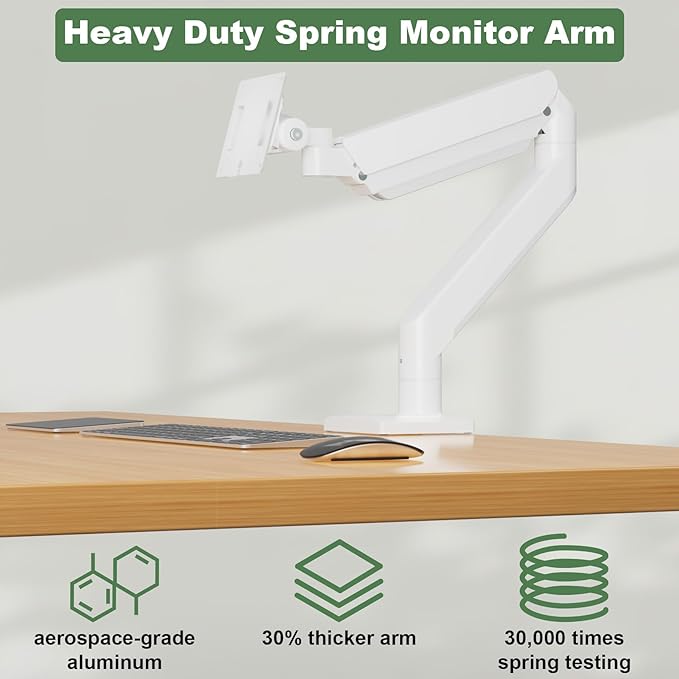 White Monitor Arm for 17”-57” Screens up to 55lbs, Premium Aluminum Ultrawide Monitor Mount for Samsung 49” Odyssey G9 and LG, VESA 75/100mm