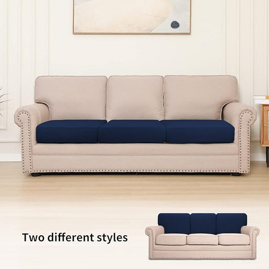 Easy-Going Stretch Individual Chair Couch Cushion Cover Sofa Cushion Furniture Protector Sofa slipcover Soft Flexibility with Elastic Bottom (3-Piece Sofa Cushion Cover, Navy)