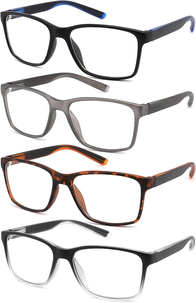 Blue Light Blocking Reading Glasses for Men 4-Pack Stylish Computer Readers with Spring Hinges,Anti Glare/Eye Strain Filter UV Ray Lightweight Reader Eyeglasses,+2.0 Magnification Strength