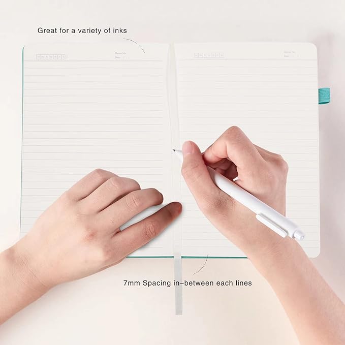 Deziliao Lined Journal Notebooks with Pen Loop, Hardcover Notebook Journal for Work, 100Gsm Premium Thick Paper with Inner Pocket, Medium 5.7"x8.4", （Cyan, Ruled）