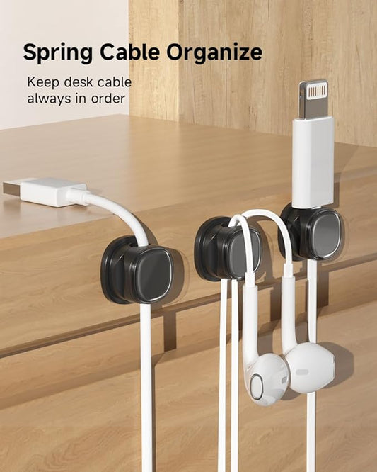 9 Pack Cord Organizer, Spring Cable Management, Adhesive Cute Cable Holder Clips, Phone Charger Wire Keeper for Desk Nightstand Car Office (9-Pack Black)