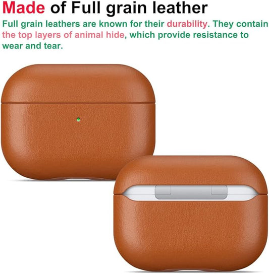 LOPIE Leather Case for AirPods Pro 2nd Generation - Handmade AirPods Pro 2 Case Cover with Lanyard - Made of Full Grain Leather - Drop Protection Hard Shell Cover - Wireless Charging Compatible, Brown