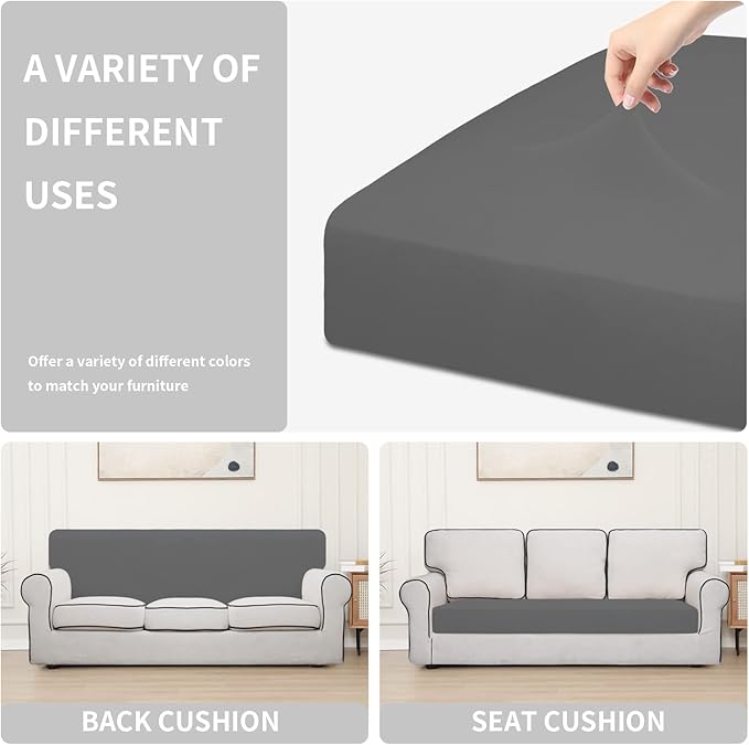 Easy-Going 100% Waterproof Oversized Sofa Seat Cushion Slipcovers Couch Cushion Cover Stretch Furniture Protector for Kids, Pets (Oversized Sofa Cushion, Gray)