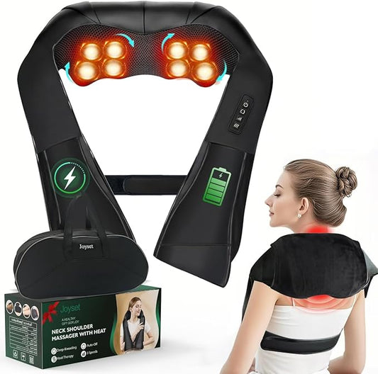 Joyset Cordless Neck Massager Shiatsu Neck and Back Massager with Heating Free Easy to Wash Cloth Cover for Shoulder Massage