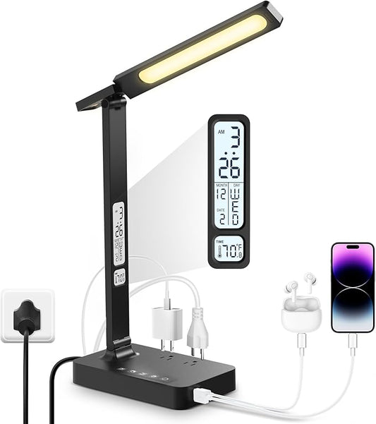 Infiway Desk Lamp with USB Charging Port: LED Eye-Caring Smart Table Light for Home Office - 1 Type-C, 1 USB-A Charging Port, 2 AC Power Outlets