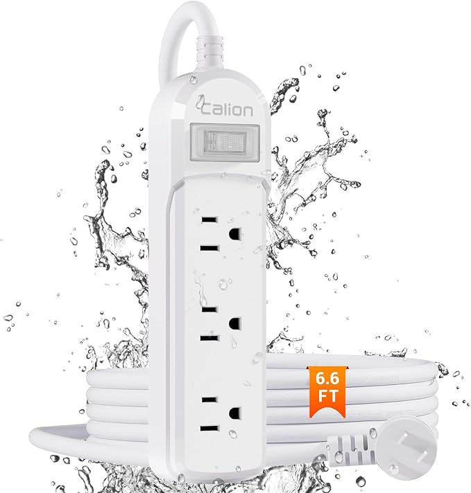 Outdoor Power Strip Weatherproof, IPX6 Waterproof 6.6ft SJT Extension Cord with 3 Widely Outlets Overload Protection Shockproof, Christmas Light Flat Plug Extension Cord Outdoor Indoor