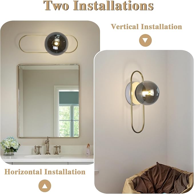 Modern Brass Wall Sconce Mid Century Glass Wall Sconces Brushed Gold Wall Lamp Vintage Wall Sconces Set of Two Hardwired Farmhouse Wall Light Fixtures (2 Pack)