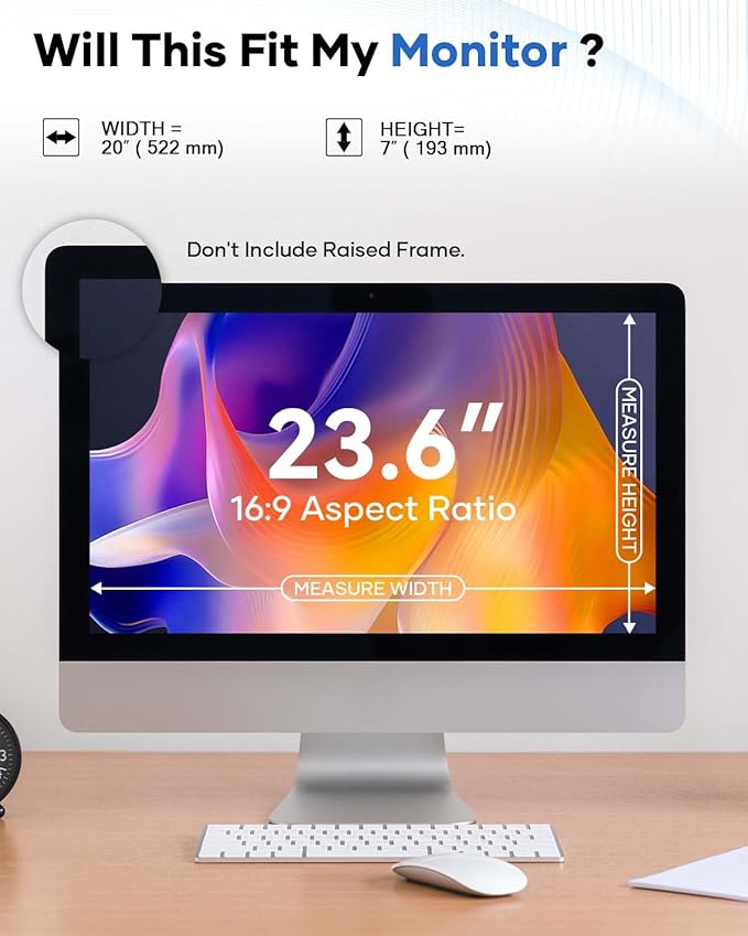 [2 Pack] 23.6 Inch Computer Privacy Screen for 16:9 Aspect Ratio Widescreen Monitor, Eye Protection Anti-Glare Blue Light Computer Privacy Filter, Detachable Scratchproof