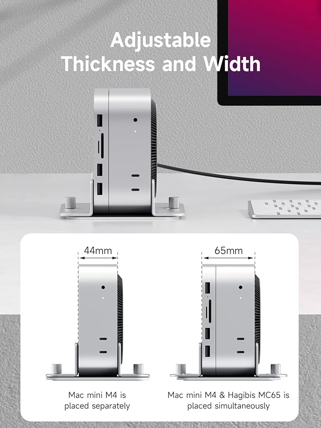 Hagibis Vertical Stand for Mac Mini M4, Aluminum Alloy Laptop Stand Anti-Slip Computer Holder Desktop Stand Compatible with M4 Chip Mac Mini Pro
