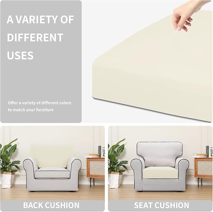 Easy-Going 100% Waterproof Chair Sofa Seat Cushion Slipcovers Couch Cushion Cover Stretch Furniture Protector for Kids, Pets (Chair Cushion, Ivory)