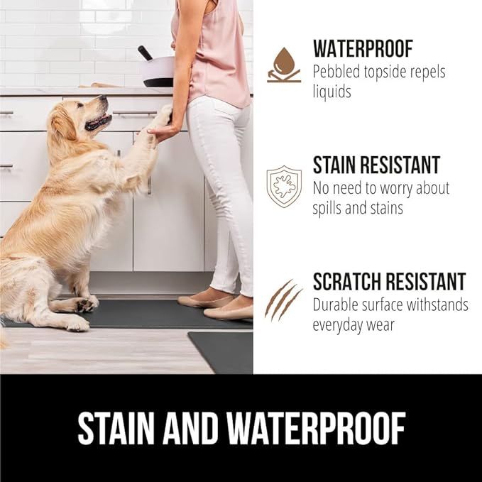 GORILLA GRIP 2 Pack Comfortable Cushioned Kitchen Mats for Floor, 17x24 + 17x48, Waterproof, Stain Resistant, 1/2 Inch Thick Soft Ergonomic Standing Desk Anti Fatigue Mat, Foam Supports Feet, Charcoal