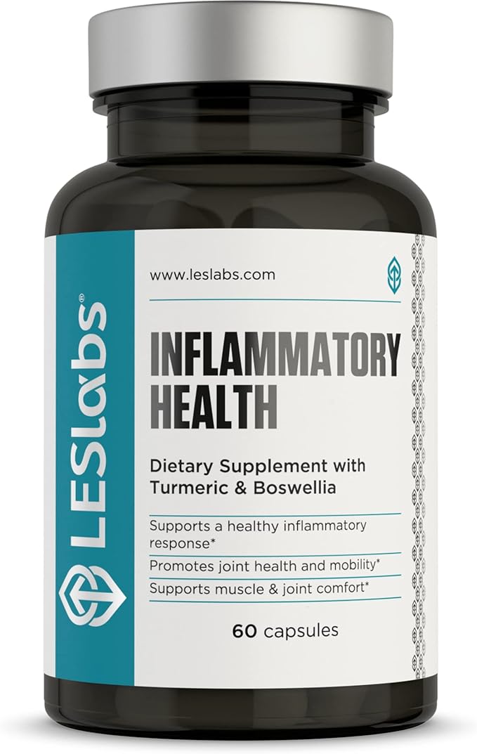 LES Labs Inflammatory Health – Joint Support, Muscle Function & Relaxation, Mobility– Turmeric, Boswellia, Quercetin, Ginger & CoQ10 – Non-GMO Supplement – 60 Capsules