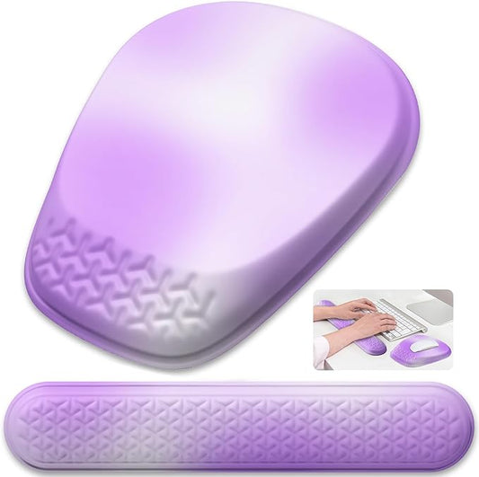 Mouse Pad with Wrist Rest, Comfortable Memory Foam Wrist Rest for Computer Keyboard, Ergonomic Mouse Pad Set for Easy Typing & Pain Relief - Gradient Purple