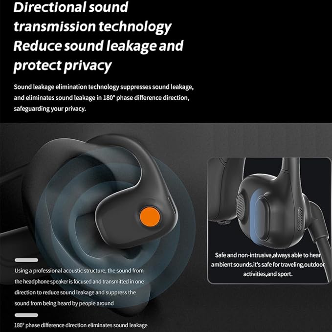 AYI Open Ear Air Conduction Bluetooth Headphone Dual Mic Rotatable Boom Mic Active Noise Cancellation IPX5 Waterproof Bluetooth 5.4 Pain-Free Design for Sports Work Outdoor Activities-DG Black