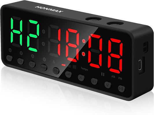 Portable Gym Timer, Fitness Timer Clock, Home Garage Gym Workout Timer, Built-in Strong Magnet and Lithium Battery and Beat Function, Large LED Digital Anti-Vertigo Display(Black+Black)
