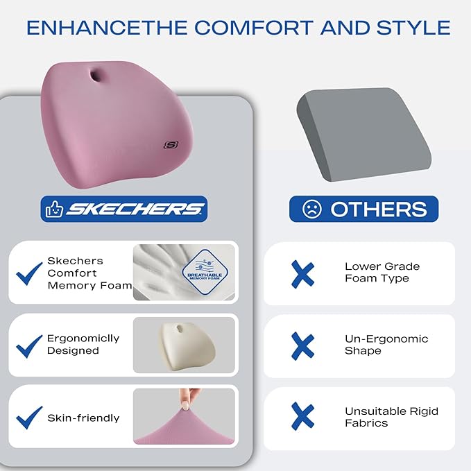 Skechers Lumbar Support Pillow for Office Chair,Memory Foam Lumbar Pillow,Lower Back Pain Relief Lumbar Pillow,Ergonomic Design Back Support Pillow for Office Chair,Car,Home,Travel,Purpie