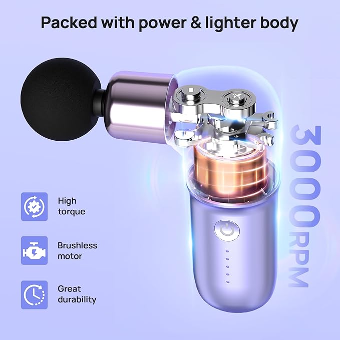 Super Mini Massage Gun, Deep Tissues Percussion Muscle Massager, Compact Sports Travel Massage Gun, Portable Massager Gun for Gifts for her him, Purple