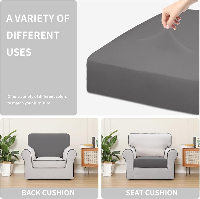 Easy-Going 100% Waterproof Chair Sofa Seat Cushion Slipcovers Couch Cushion Cover Stretch Furniture Protector for Kids, Pets (Chair Cushion, Light Gray)