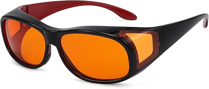 Eyekepper 100% Blue Light Reduction,Fitover Anti-Blue Blocking Computer Glasses with Extra Amber Lens