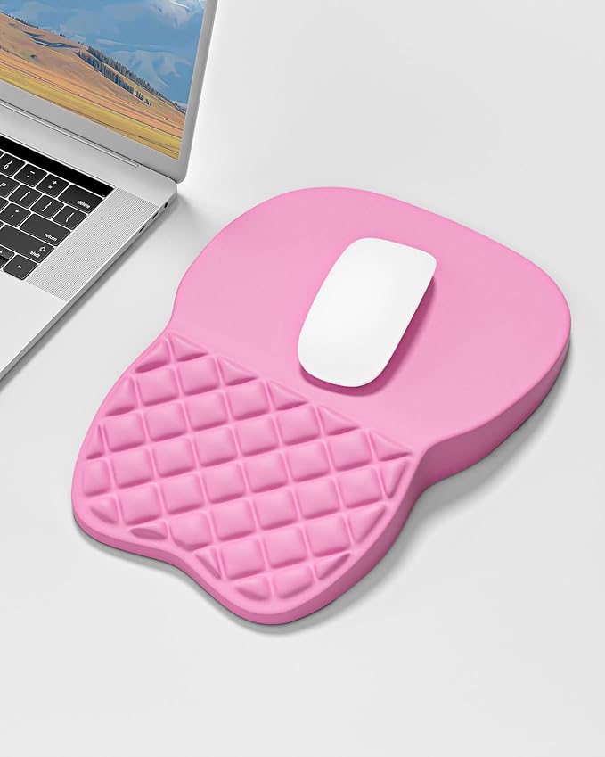 Auhoahsil Ergonomic Mouse Pad with Wrist Rest, Comfortable Slope Computer Mouse Mat with Wrist Support, Memory Foam Filling, Non-Slip Silicone Base, Pain Relief, for Gaming & Work, 8 x 12 in, Hot Pink