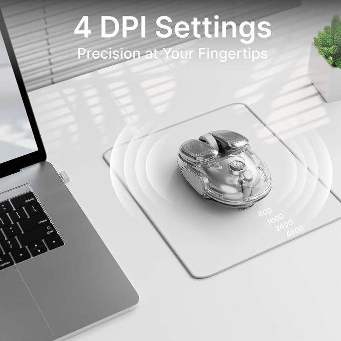 EWEADN Q9 Wireless Clear Mouse Dual Mode Bluetooth & 2.4G USB Computer Mouse with RGB Lighting, Silent Clicks, Multi-Device Compatibility for Laptop, PC, MacBook, iPad Cute Mouse-Sliver