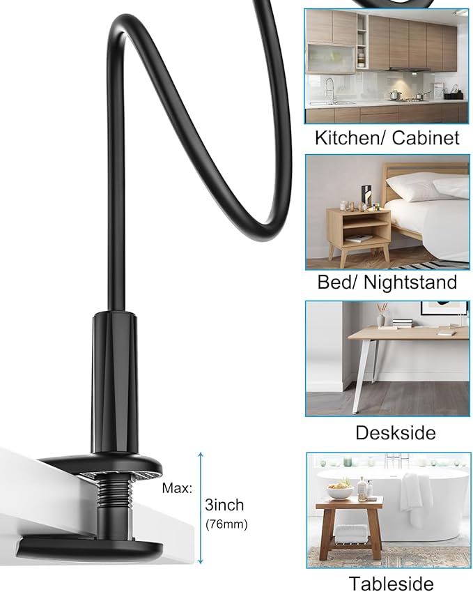woleyi Gooseneck Tablet Holder for Bed, Flexible Long Arm Tablet Mount for Desk, Clip Bracket Clamp Stand fit for iPad Pro 10.5 Air Mini, Switch, Galaxy Tabs, Tablets, Cell Phones and 4.7-11" Devices