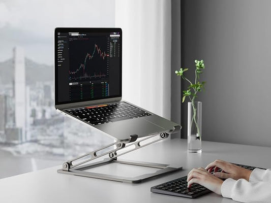 Laptop Stand for Desk - Adjustable Laptop Holder, Portable Laptop Riser with Multi-Angle Height Adjustable Computer Stand for MacBook Air/Pro and More Notebooks 10-17.3" - Grey