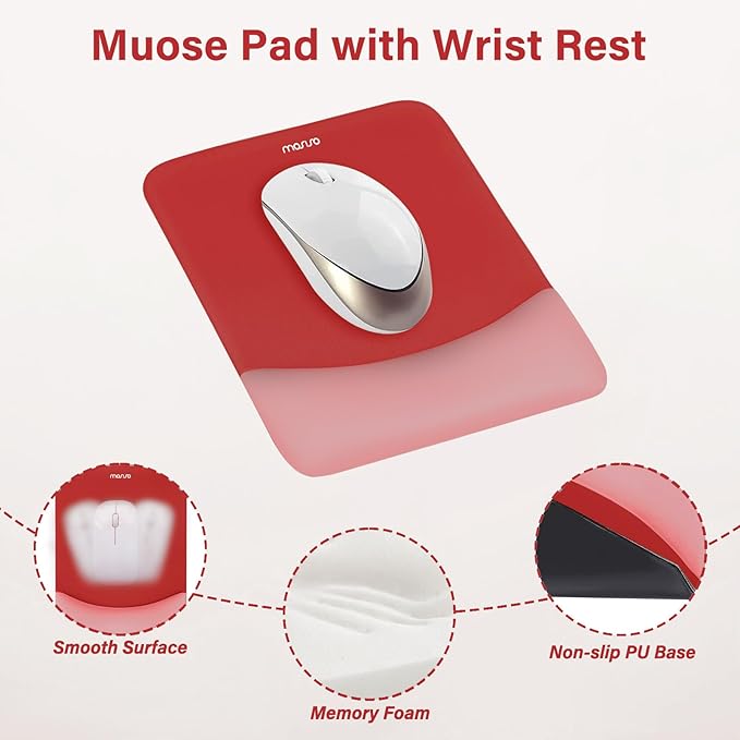 MOSISO Wrist Rest Support for Mouse Pad&Keyboard Set, Rectangular Ergonomic Mousepad Non-Slip Base Home/Office Pain Relief&Easy Typing Pad with Neoprene Cloth&Raised Curved Memory Foam, Red