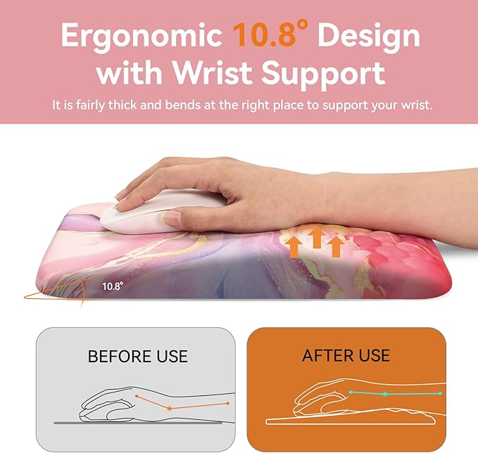 Ospelelf Pink Mouse Pad with Wrist Support Large Ergonomic Office Comfy Pain Relief Mousepad Wrist Rest