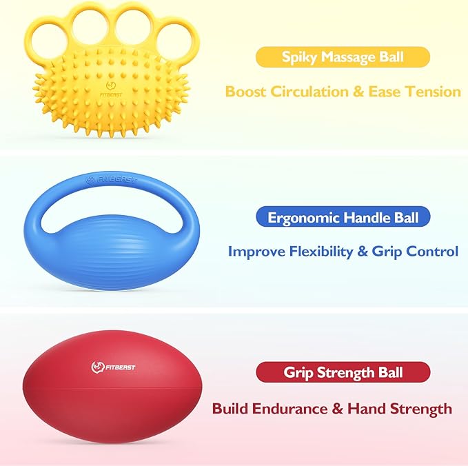 FitBeast Hand Exercise Ball Set–3 Pack Hand Squeeze Balls for Hand Therapy, Grip Strength, Finger & Wrist Training, Stress Balls for Adults, Ideal for Rehab, Arthritis, Carpal Tunnel