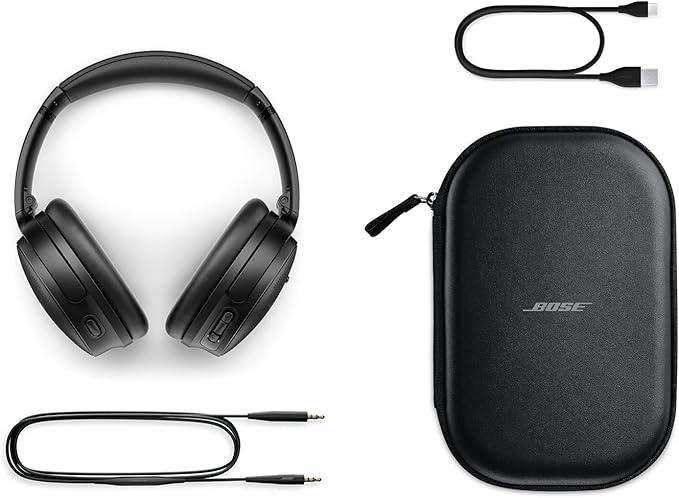 Bose QuietComfort Bluetooth Headphones, Wireless Headphones with Active Over Ear Noise Cancelling and Mic, Deep Bass, Up to 24 Hours of Playtime, Black