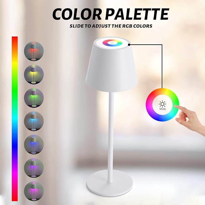 Maksone 2 Pack RGB Cordless Table Lamp, 6600mWh Rechargeable Battery Desk Lamp, 3000K Stepless Dimming and Led Color Changing Night Light, IP54 Waterproof Outdoor Portable Lamp for Patio (White)