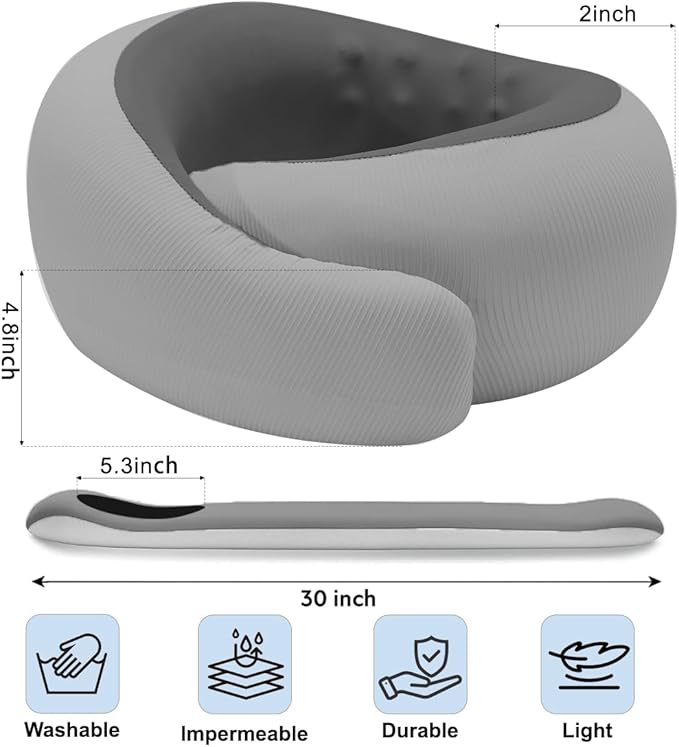 Travel Pillows for Airplanes,Memory Foam Neck Pillow for Traveling,Smooth & Cooling Fabric Plane Pillow for Long Flight,Ideal for Travels,Airplanes,Offices,Cars (Gray, Standard-Broad Fit)