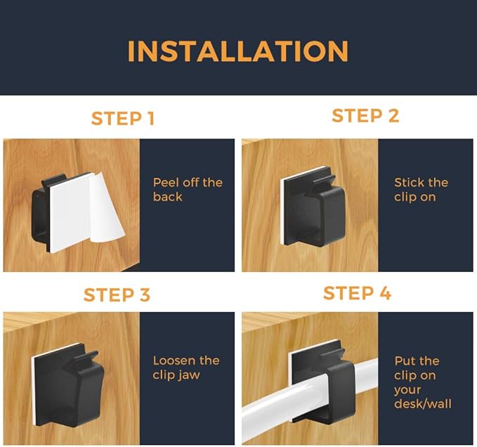 Cable Clips with Strong Self-Adhesive, XIAOXI R Shape Cable Management TV PC Wire Holder Sticky Tidy and Organizer Cord and Wires - 40 Pcs (Black)