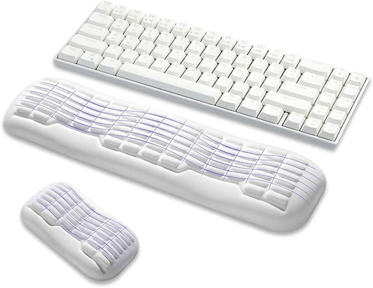 UnivoColors Compact-Sized Keyboard & Mouse Wrist Rest Set-Ergonomic 3.0 Upgrade with Wave Curve Support,Non-Slip Base,Perfect for Work & Gaming(Ivory)